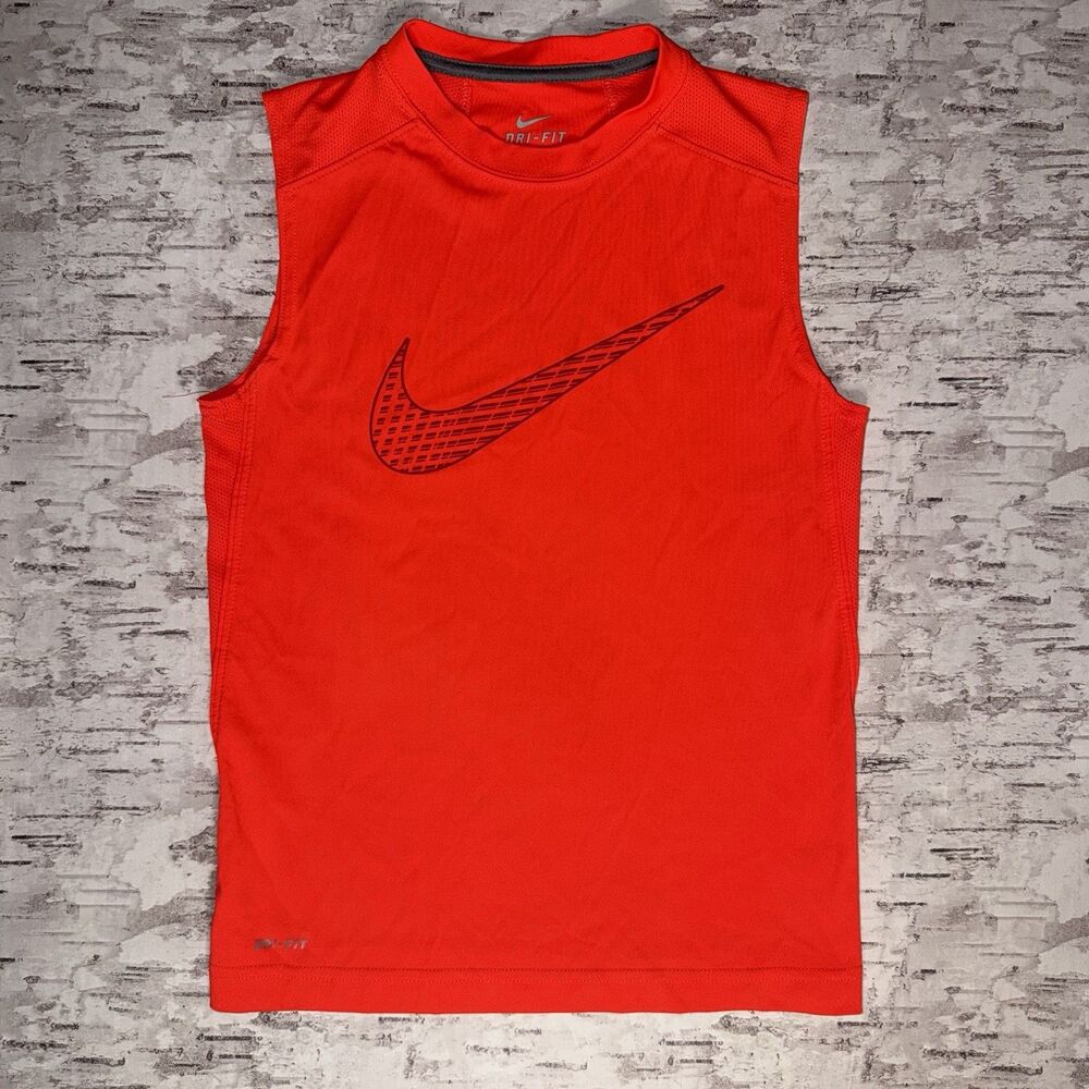 Nike Neon Orange Muscle Tank Sleeveless Boys Small Gym Shirt Top